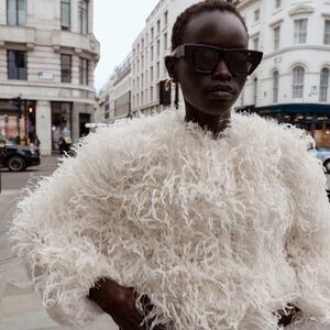 BNWT ZARA FEATHER FRINGE METALLIC THREAD JACKET